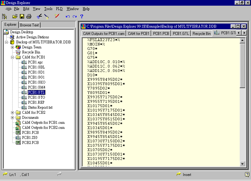 要檢查各Gerber輸出文件，則在瀏覽器中打開CAM Output for PCB1，即可看到一系列Gerber輸出文件。