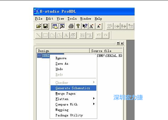4．右鍵點擊 Serial.EDF 文件，選擇 Generate Schamatics：