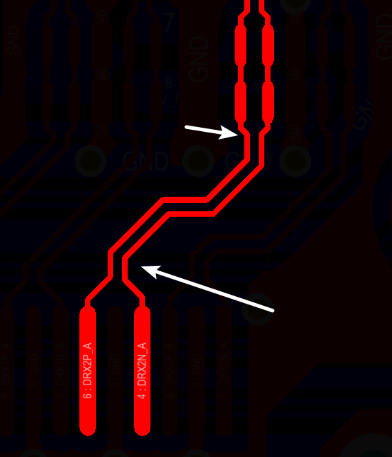 相應的要對差分對不匹配的情況作出補償，使其線長匹配，長度差通?？刂圃?mil以內